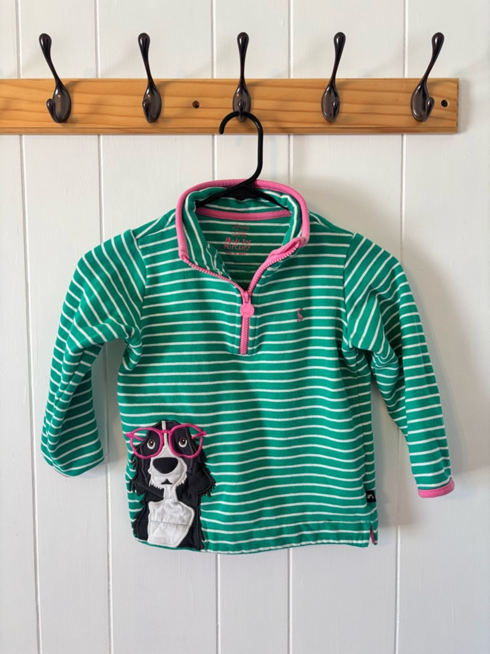 Joules Green & White Striped Long-Sleeve Pullover with Dog Applique